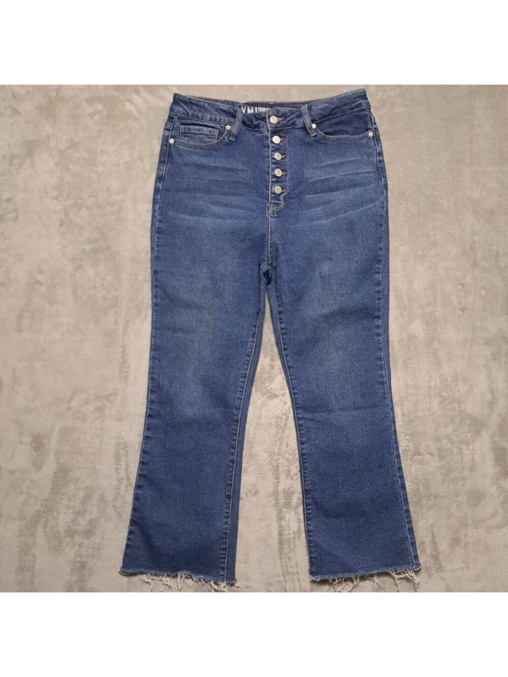 YMI Size 13 Vintage Dream High Rise Ankle Flare Jeans Raw Hem Button Fly